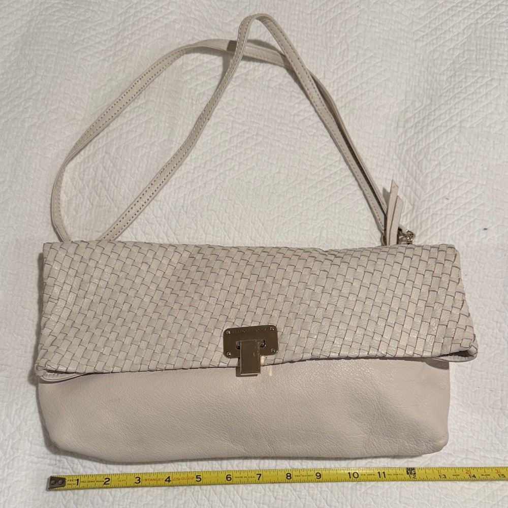 Elliott Lucca Woven Flap Shoulder Bag in cream color- long -short shoulder band